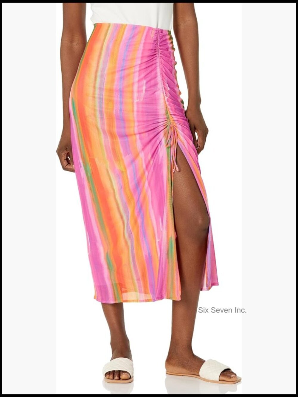 Striped Midi Skirt with Drawstring Slit - Dance Skirt